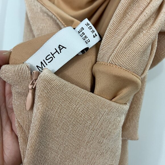 New Misha Size 12 Rose Gold Dune One Shoulder Ruched Midi Dress - Picture 12 of 15